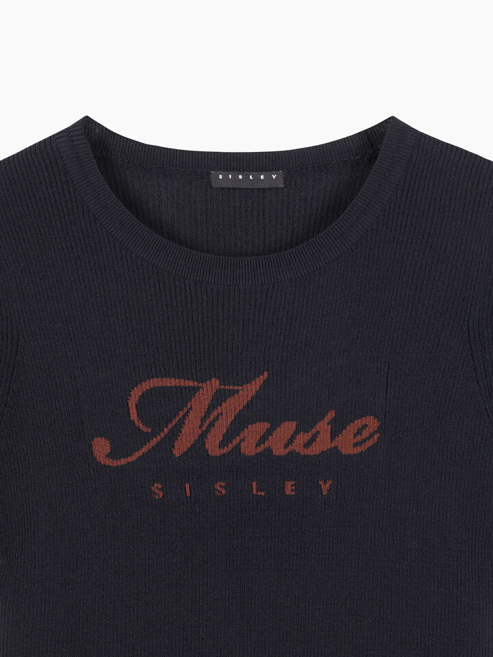 Dark blue sweater with text - null - Dark Blue | Sisley K image number 3